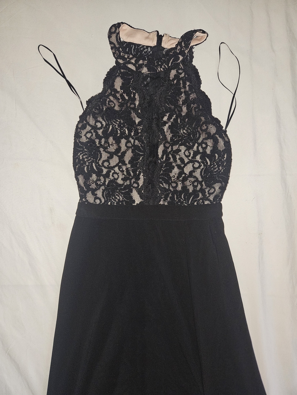 Revamped Black Lace and Nude Maxi Dress